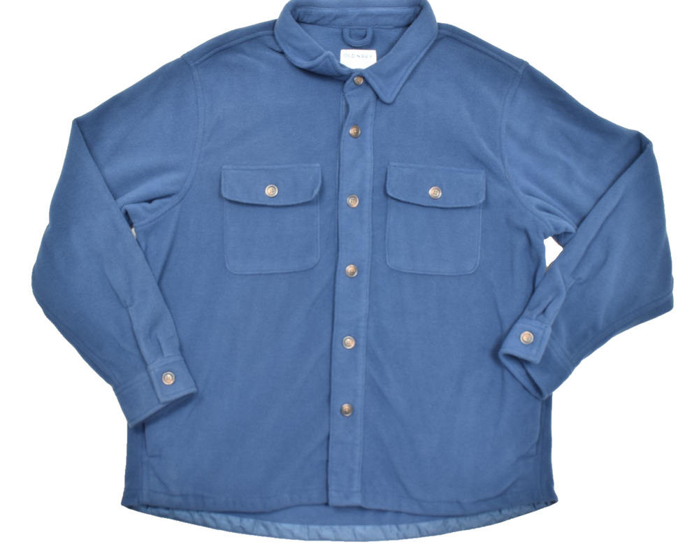 Old Navy Men's XXL Blue Polar Fleece Shirt Jacket Shacket Snap Pocket Regular